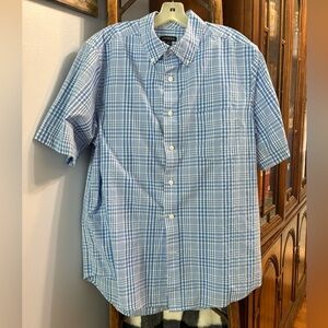 George Men's Plaid Poplin Short Sleeve Shirt - Blue Plaid (L 42-44)